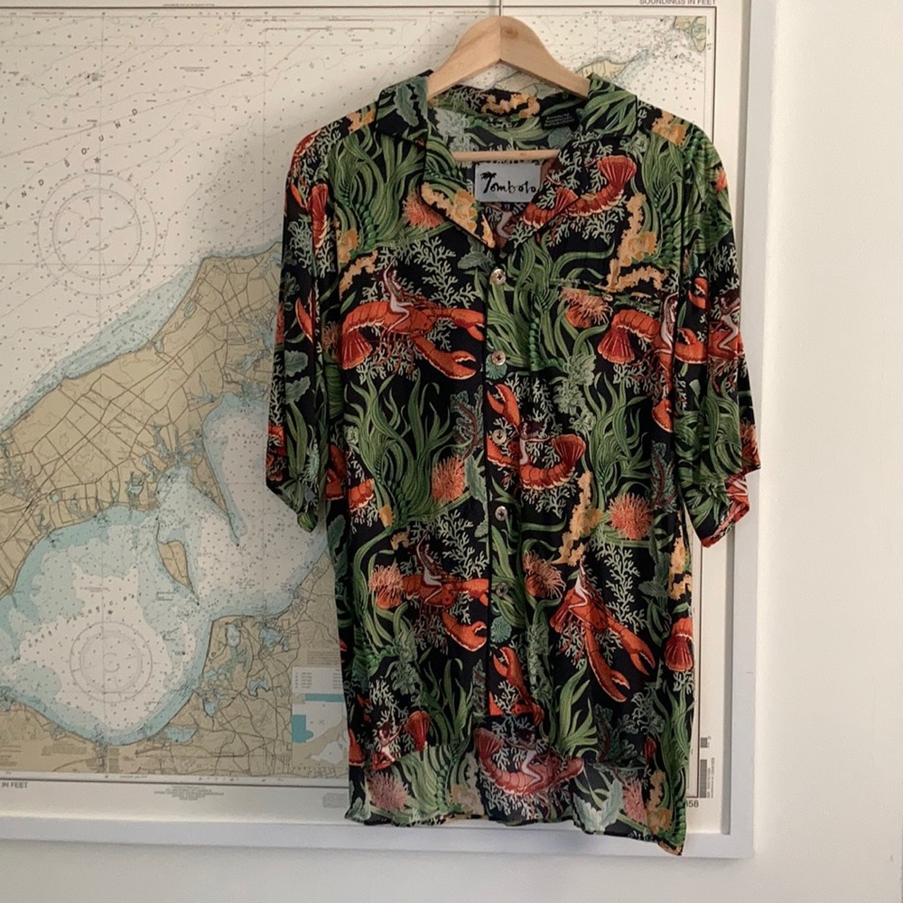 Tombolo Mar Di Gras Lobster Hawaiian shirt size XS